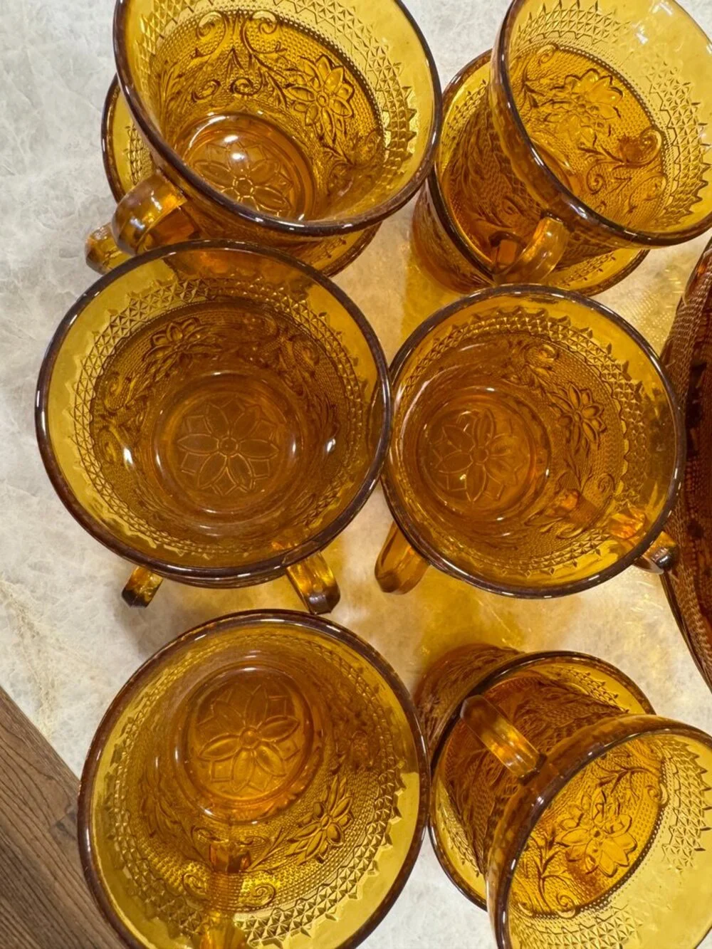 Indiana Glass Company Amber Punch Bowl With Glasses Tiara Sandwich Pattern